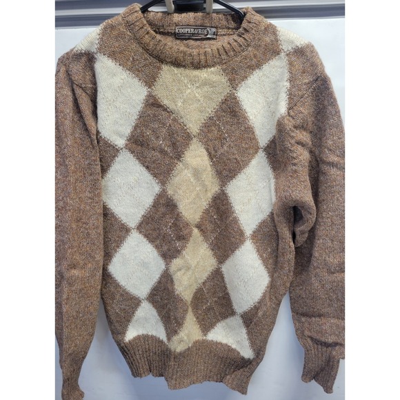 Cooper & Roe‎ Mens Argyle Sweater Brown wool Vtg Knit M